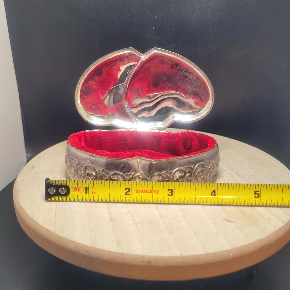 Godinger Heart Silver Plated Jewelry Red Velvet Lined Trinket Box