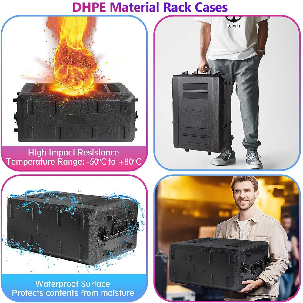 2U Rack Case Shallow 12" Depth 19" Rackmount Flight Case Dustproof for Pro Audio