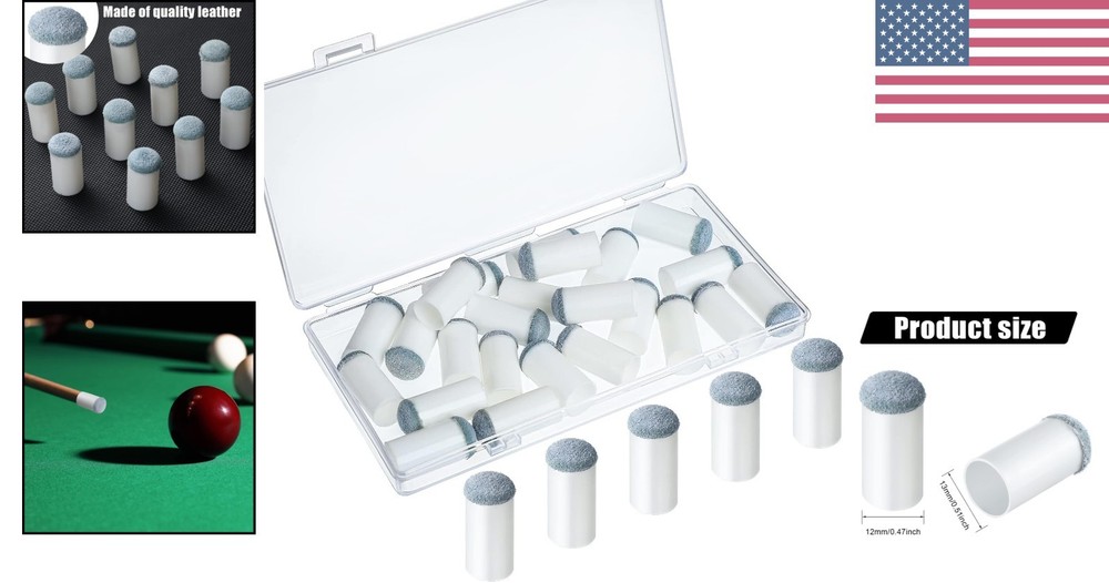 24 Pcs Slip-On Pool Cue Tips Replacement Kit - No Glue, Easy Fast-Fix Solution