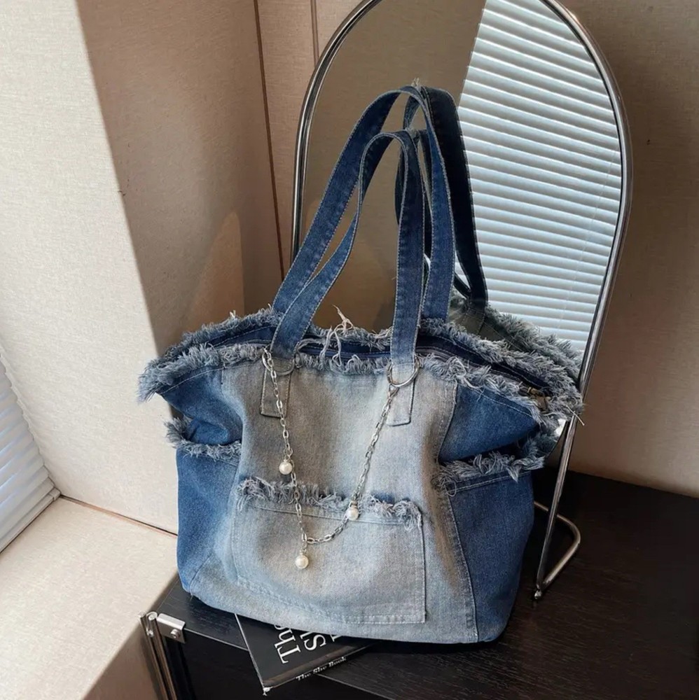 Blue Denim Large Shoulder Bag