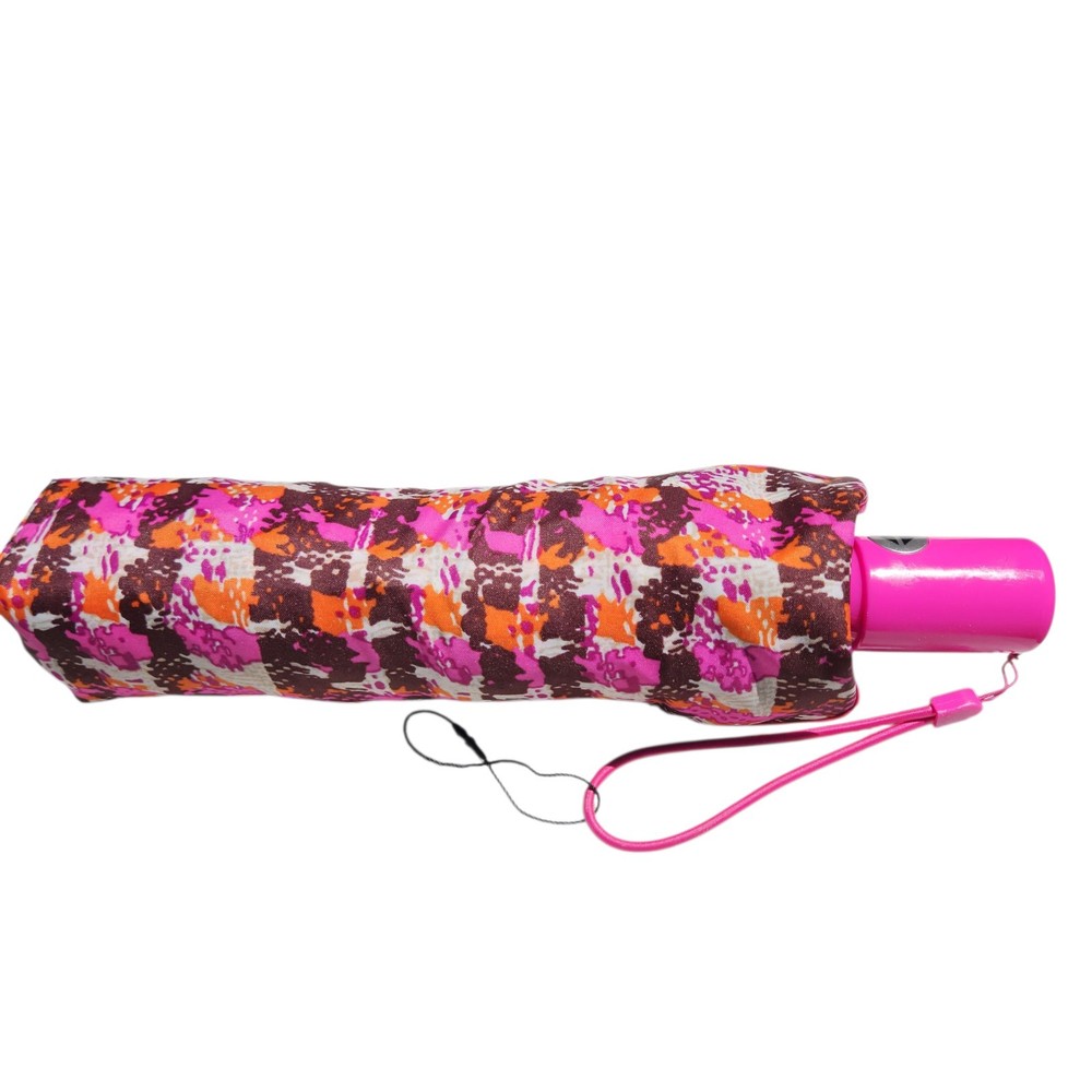 Vera Bradley Compact Umbrella Pink Houndstooth Pattern Automatic Release