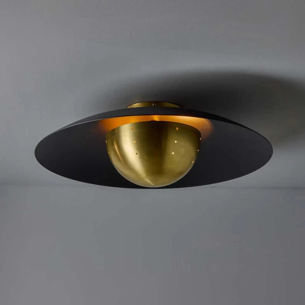 Mid-Century Modern Brass Dome Semi Flush Mount Ceiling Light