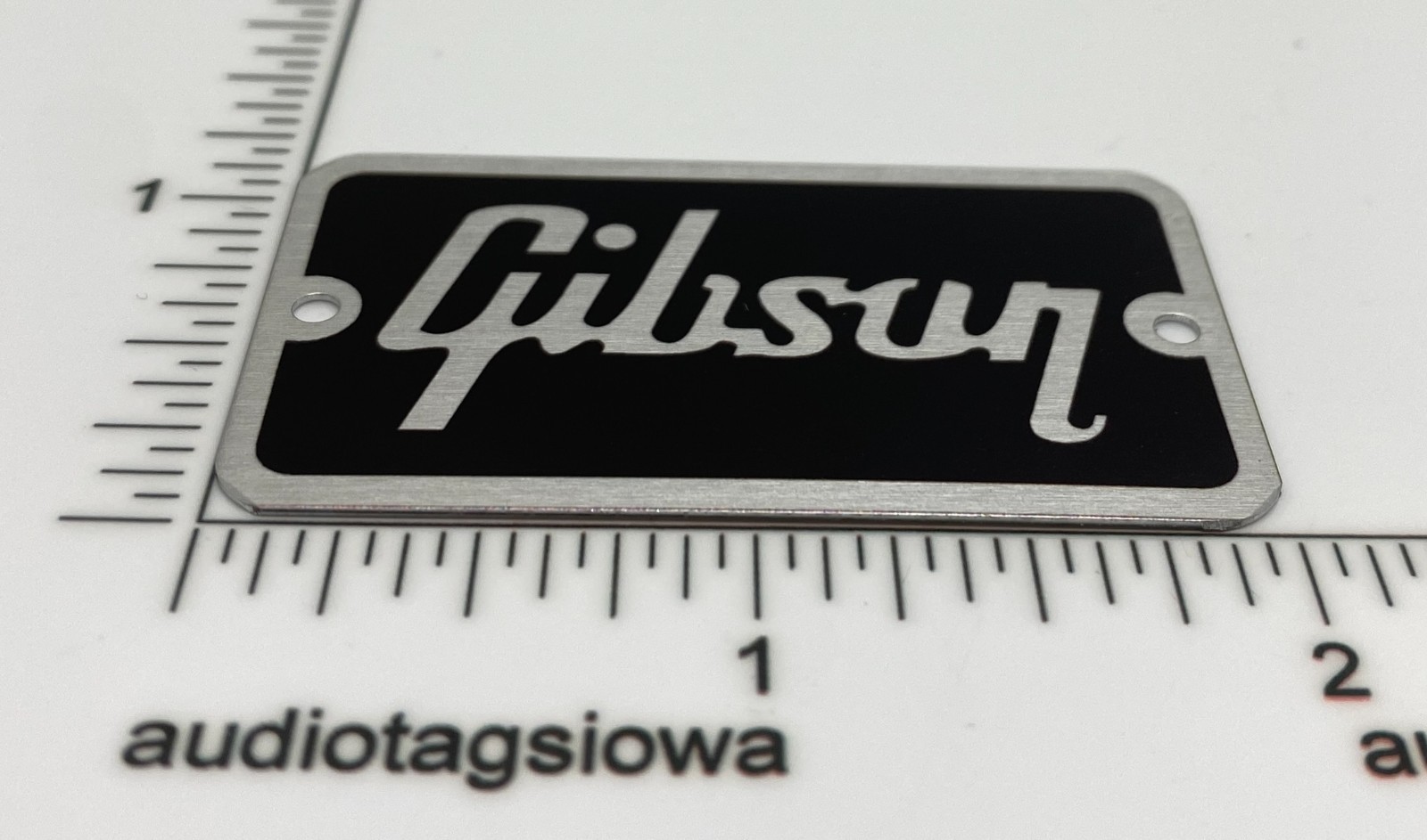 Gibson Amp or Case Logo Badge Black on Silver with Silver Screws