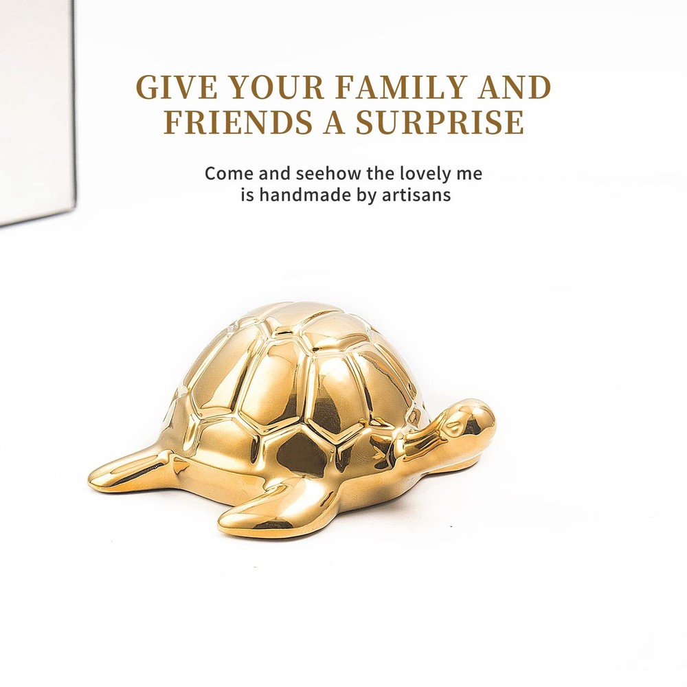 Golden Turtle Miniature Animals Collection,Handmade Ceramic Small Turtle Anim...