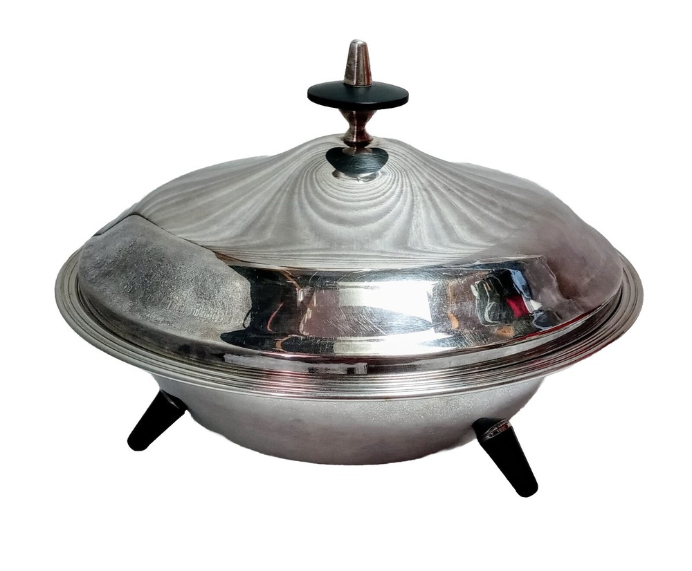 Vtg MCM F. B. Rogers Silver Plate Sputnik Atomic UFO Lidded Serving Dish 5844
