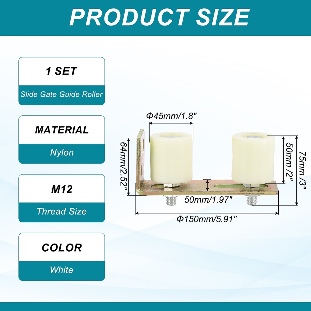 1Set Slide Gate Guide Roller 2" Adjustable Nylon Rollers with Bracket, White