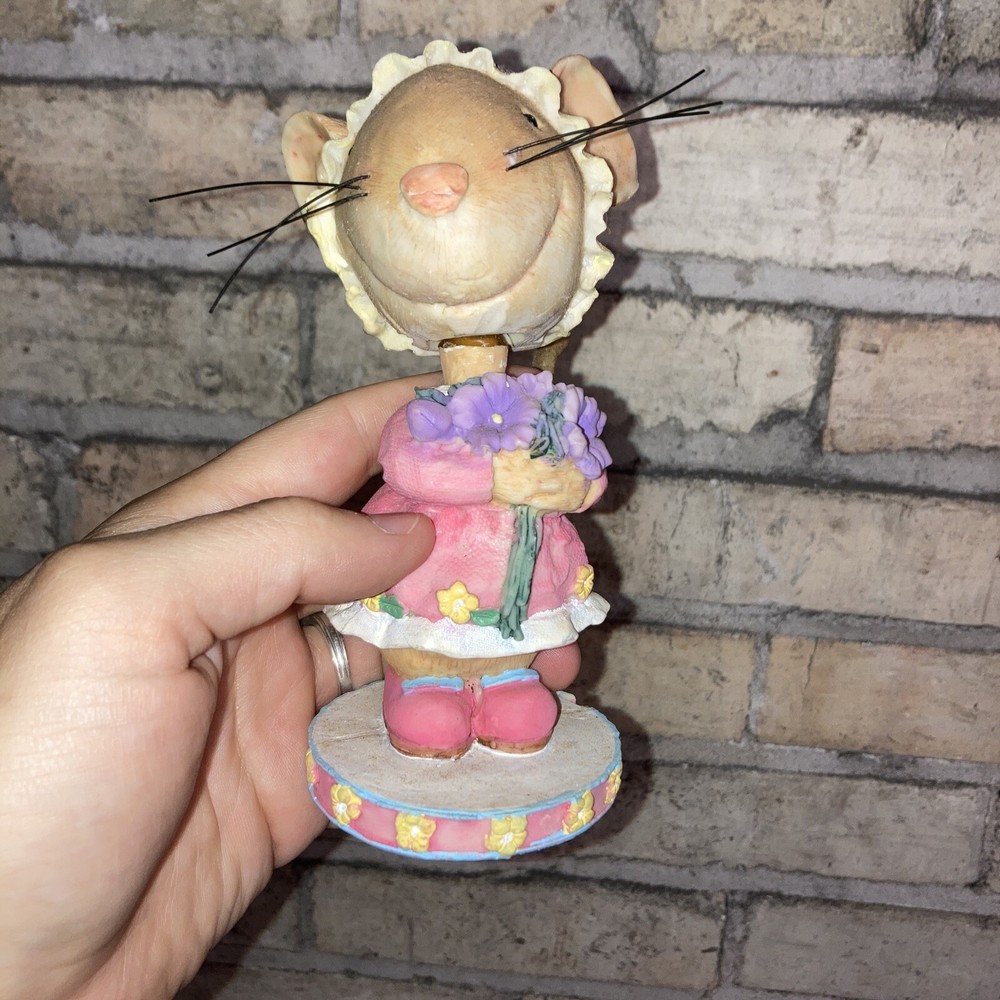 Four “Christmas Mice” SPRING Bobble Head Figurines Set - All Working - VHTF