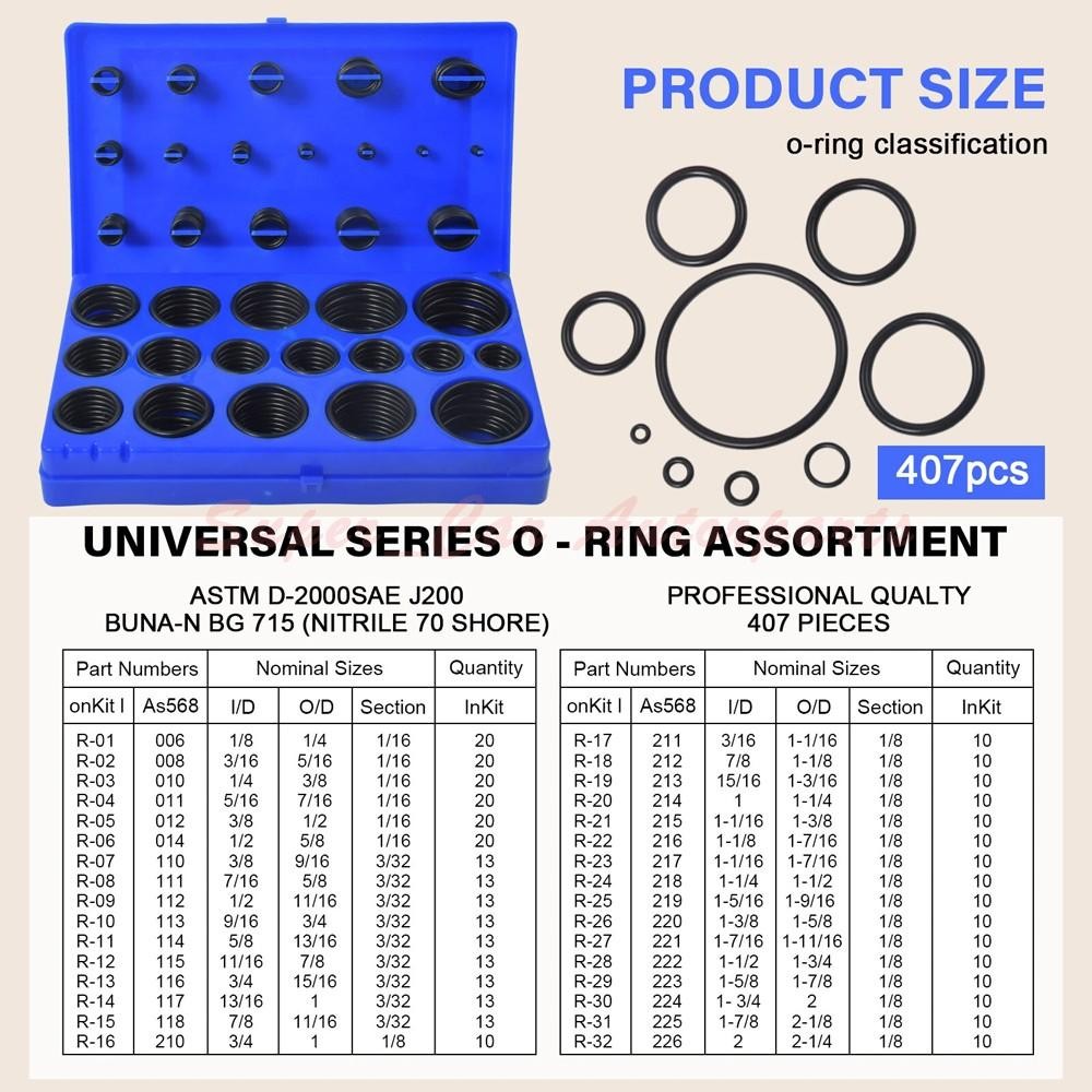 SAE Metric Rubber O-Ring Washer Assortment Kit Automotive Storage Case ORing Set