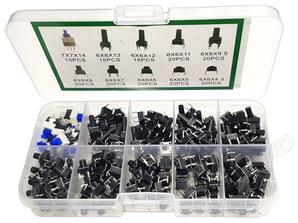 Push Button Kit - 10 Types, 180 Pieces - for Arduino, ESP32, ESP8266, Raspberry