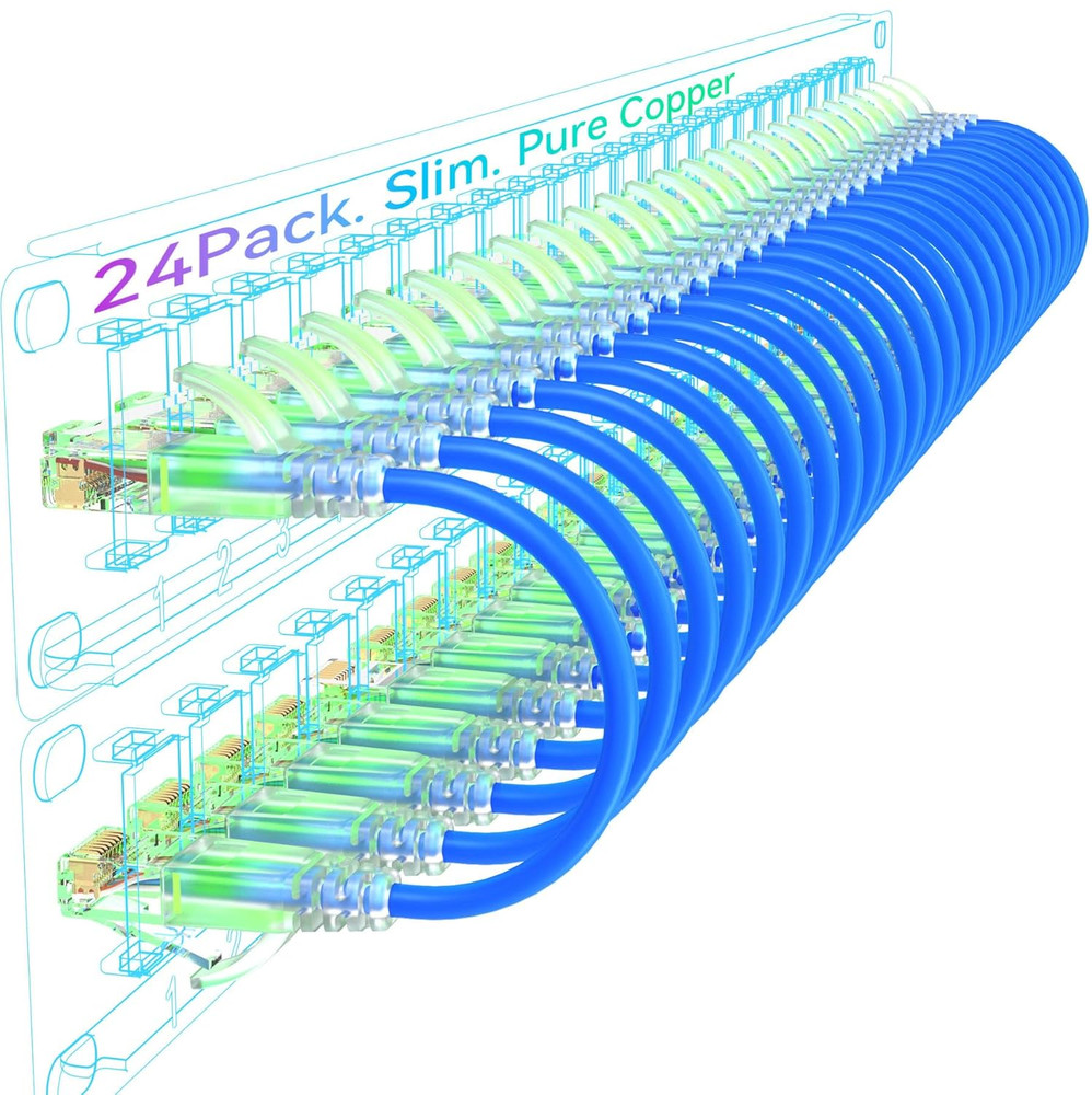 Cat6a Patch Cables Slim 0.5ft (24 Pack), Flexible Cat6 Ethernet Patch Cable 10G