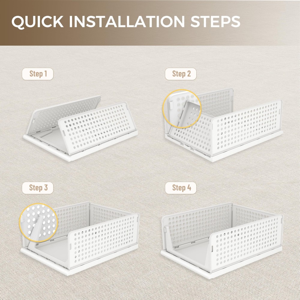 6-Pack Stackable Storage Bins for Closet, Bedroom, Bathroom, Office