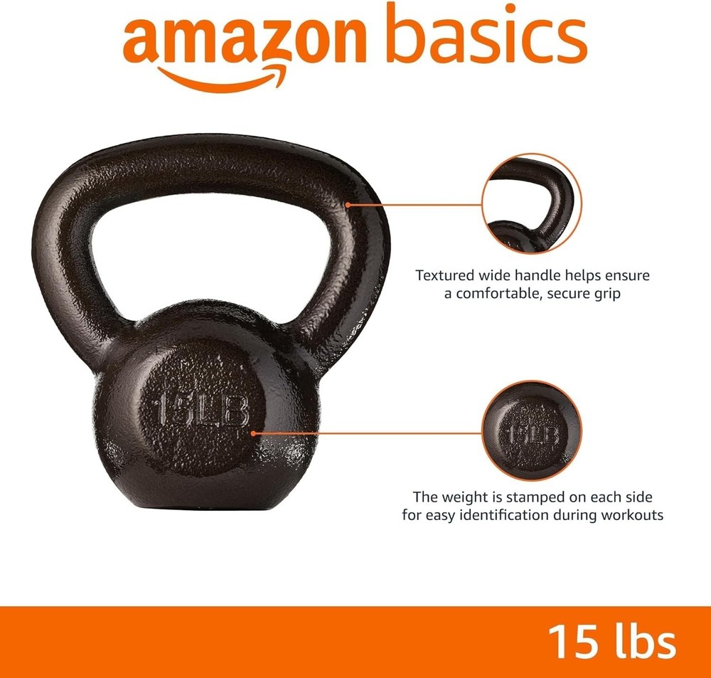 Solid Cast Iron Kettlebell 15 lbs - Portable & Reliable for Resistance Training