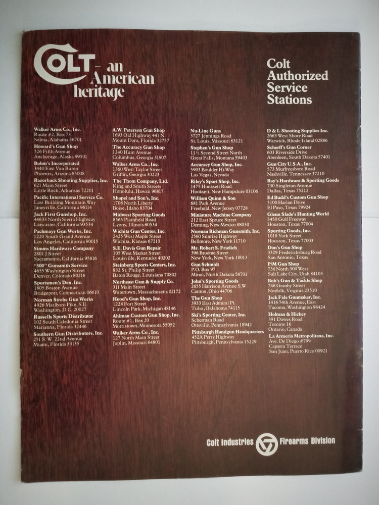 COLT FIREARMS 1976 19 PAGE COLOR CATALOG DRAGOON PEACEMAKER PYTHON 1851 NAVY