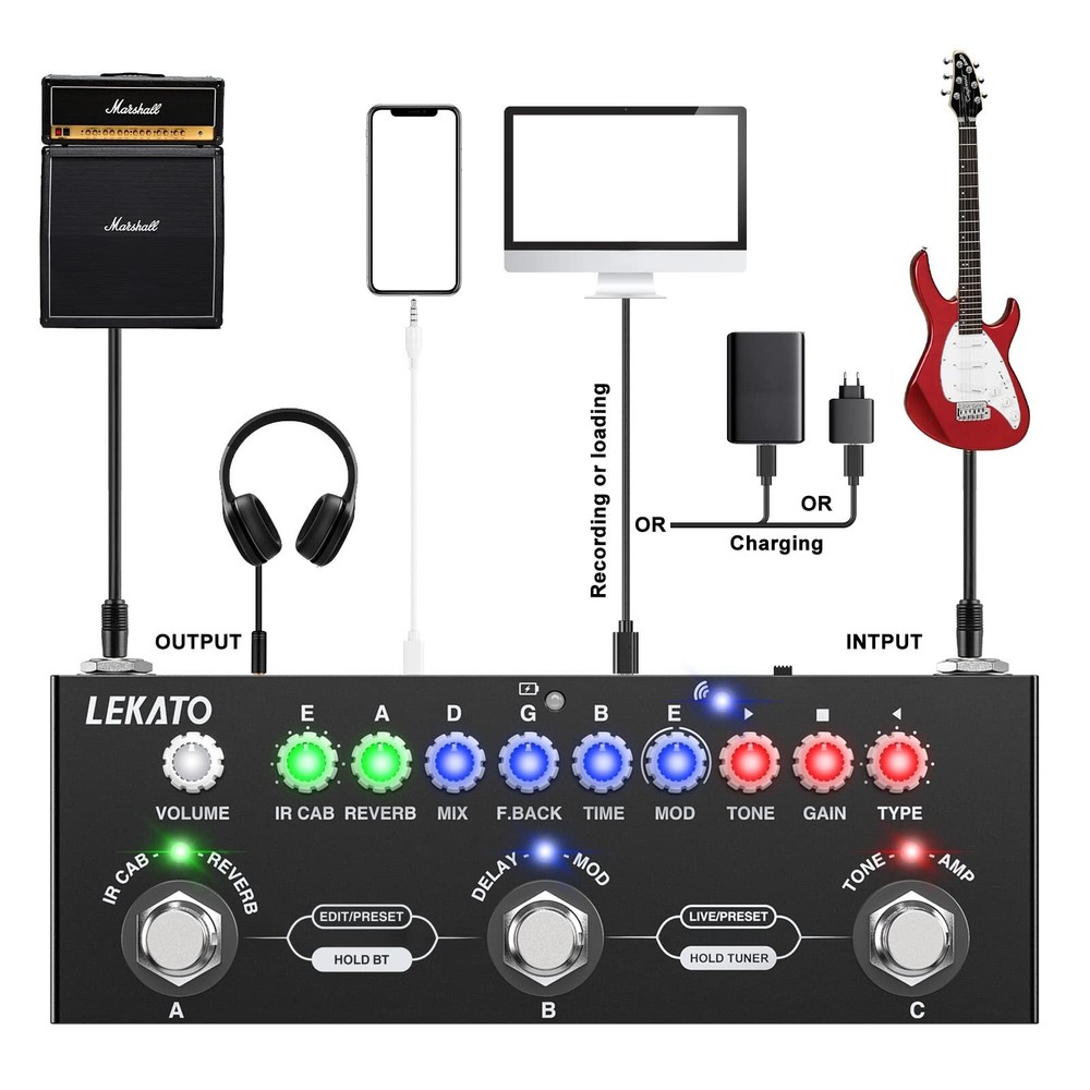 LEKATO Multi Effects Guitar Pedal, with IR Loading 9 AMP Models, Delay Reverb...