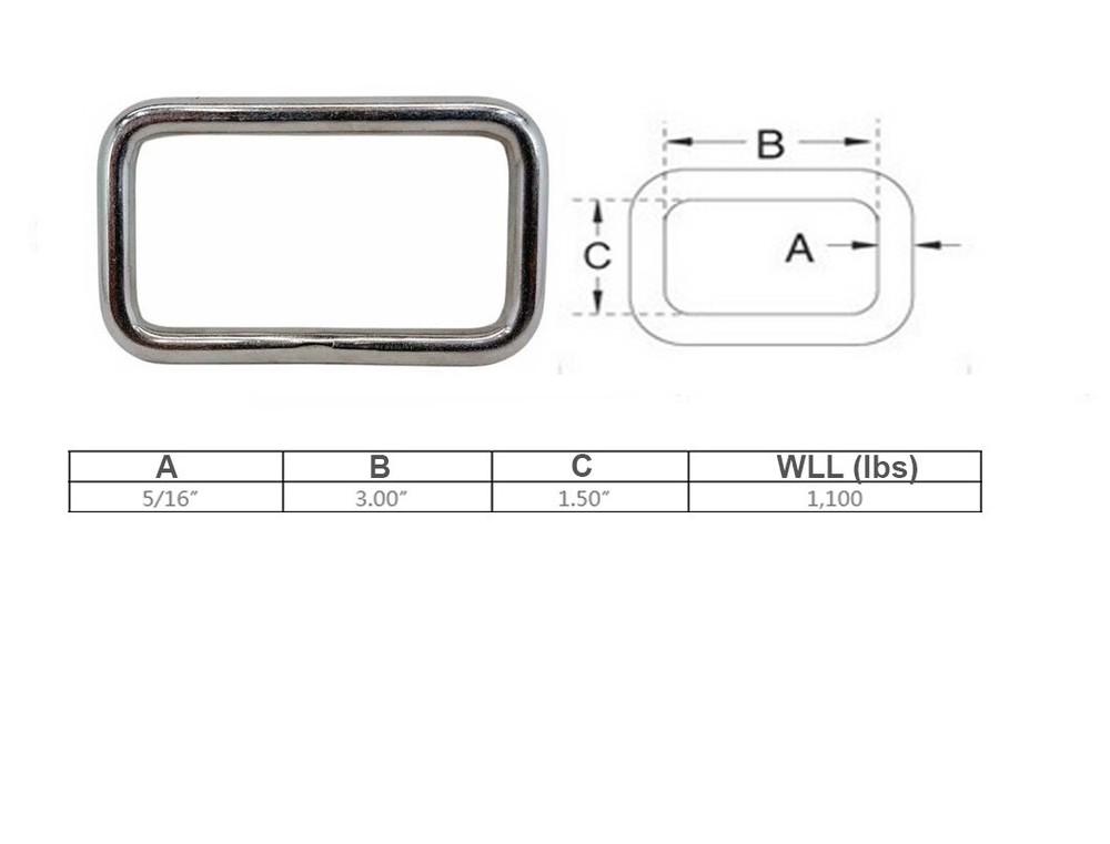 4 Pc Mil Spec 5/16"x3" Rectangular Ring Rectangle Link Loop T304 Stainless Steel