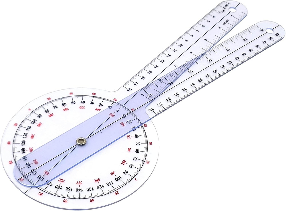 Goniometer Transparent Orthopedic Angle Ruler Plastic Goniometer 360 Degree for