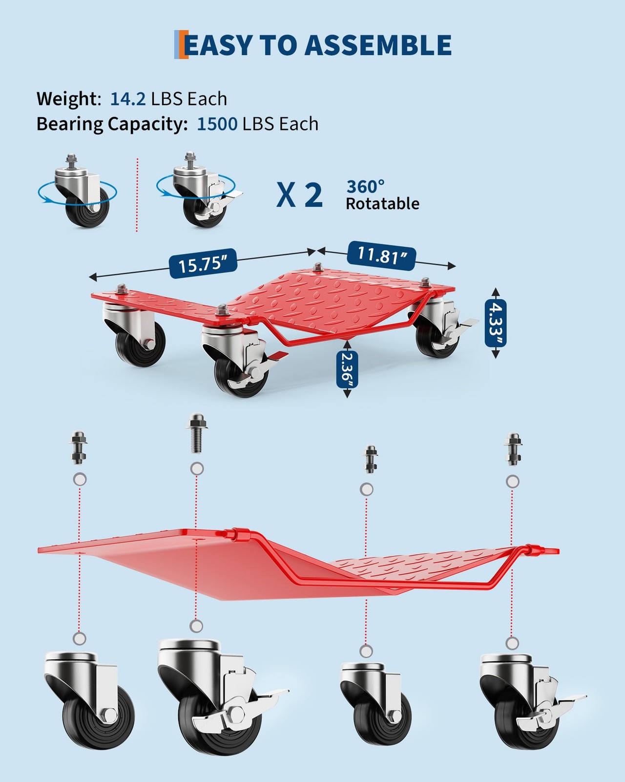 Car Dolly Wheel Tire Dolly 4PCS Heavy Duty Skate Auto Repair Moving Dolly 6000LB
