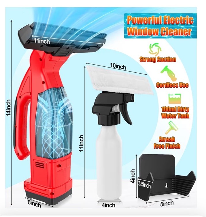 Window Vacuum Squeegee Cordless Cleaner Tool - Orange