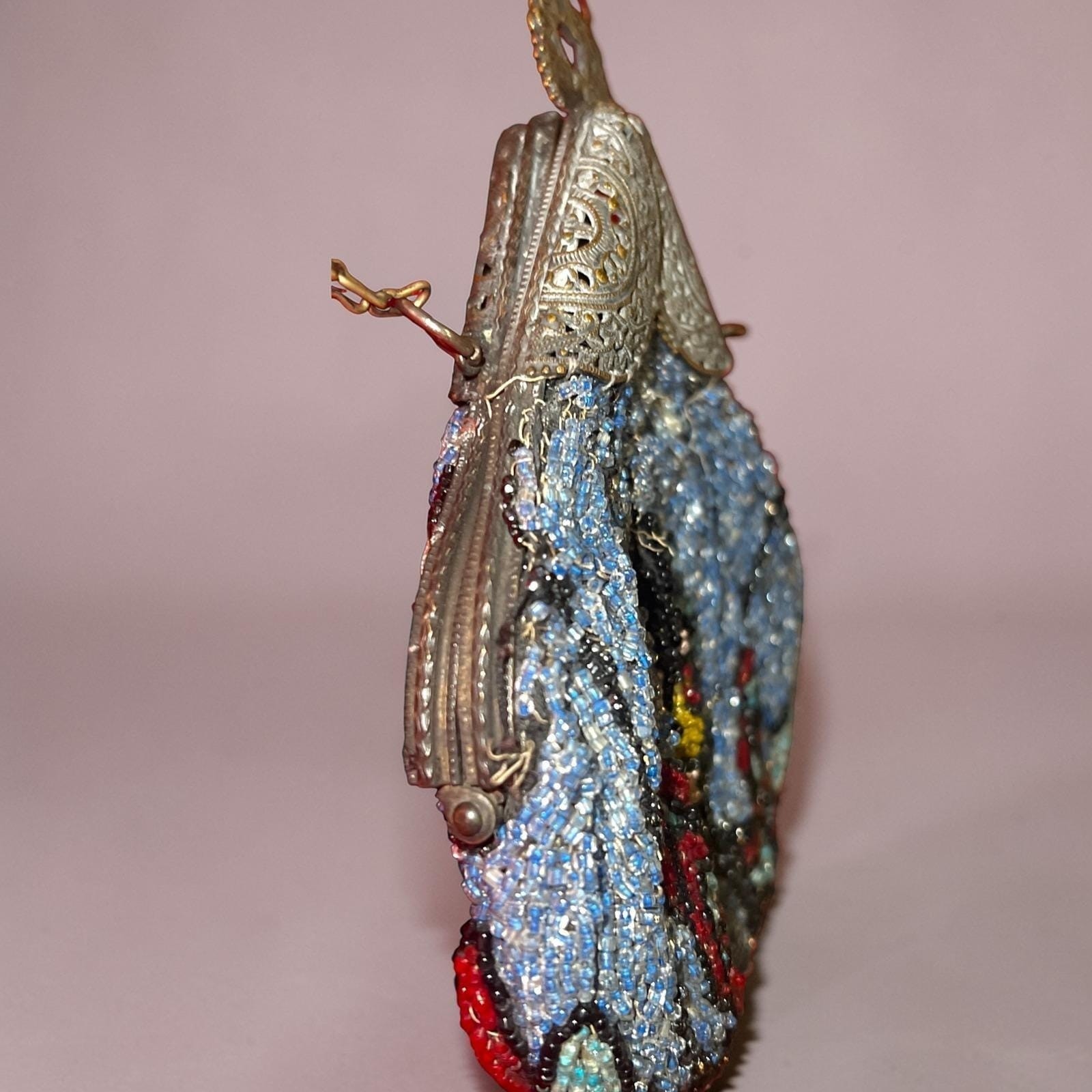 Antique 1920s Art Deco Micro Beaded Flapper Purse Floral Czech Glass Evening Bag