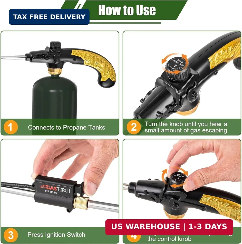 Propane Torch Weed Burner, Adjustable flame thrower with Detachable Handle, B...