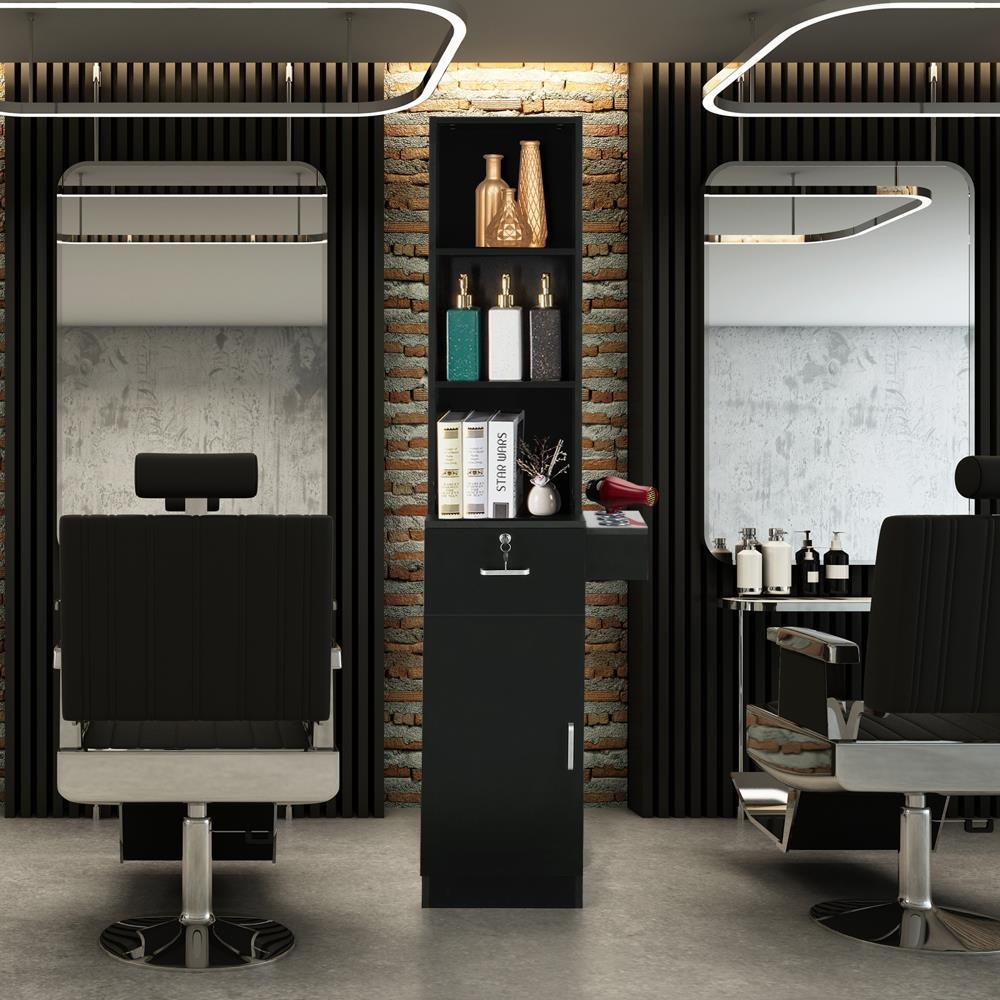 Hairdresser Beauty Salon Hair Styling Barber Station Wall Mount Cabinet Black
