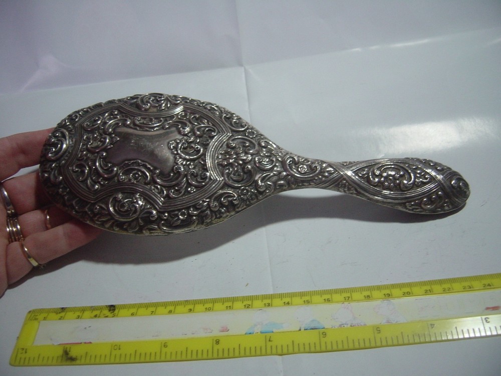 SPECTACULAR-SOLID SILVER - LARGE ELEGANT HAND HELD MIRROR-SUPERB DESIGN