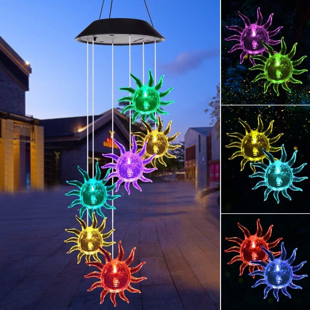 LED Sun Wind Chime Solar Powered Lights Color-Changing Yard Garden Decor 1Pack