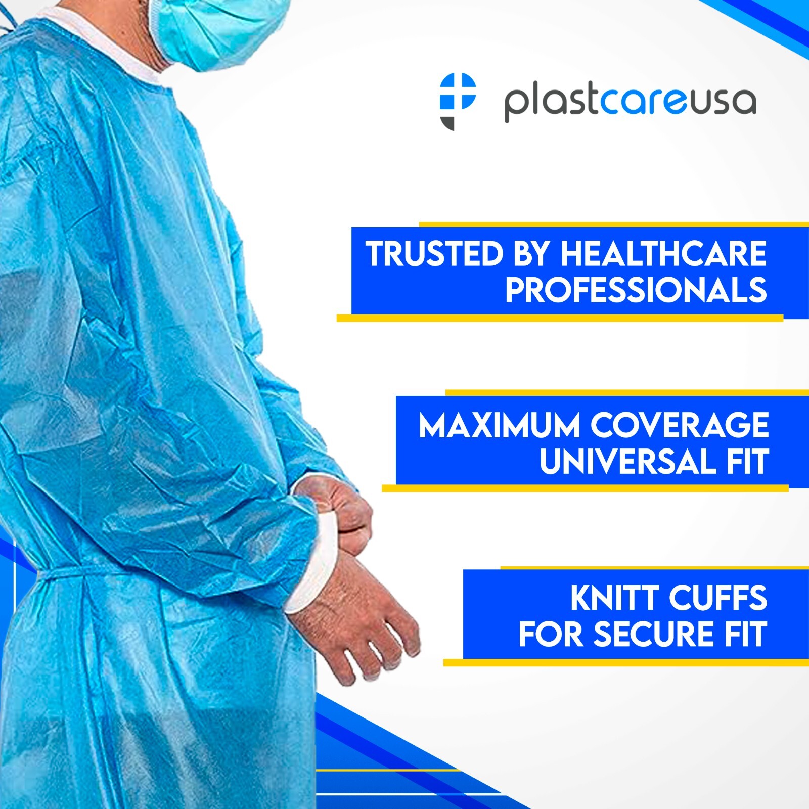 200 Blue Disposable Medical Gowns w/ Knitt Cuffs Dentists Hospital (2 Pack)