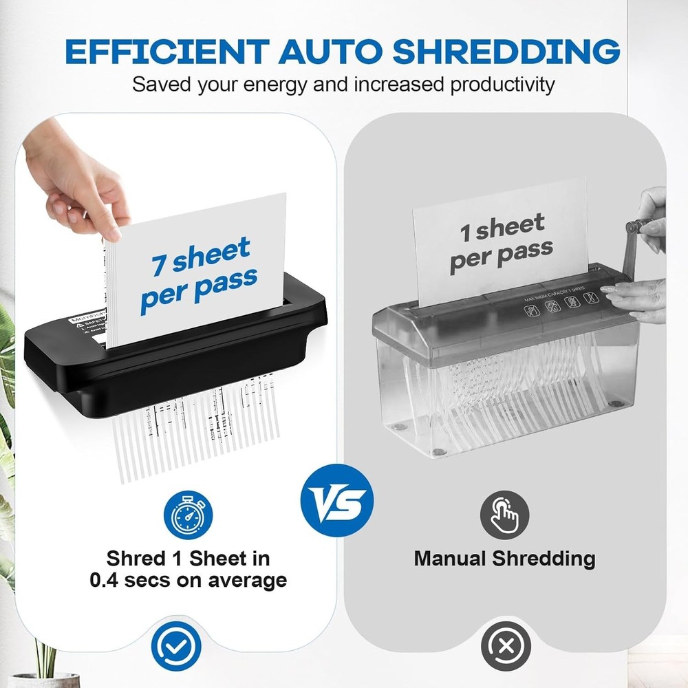 Effortless 7-Sheet Mini Paper Shredder with Extendable Arm and Jam Proof Feature
