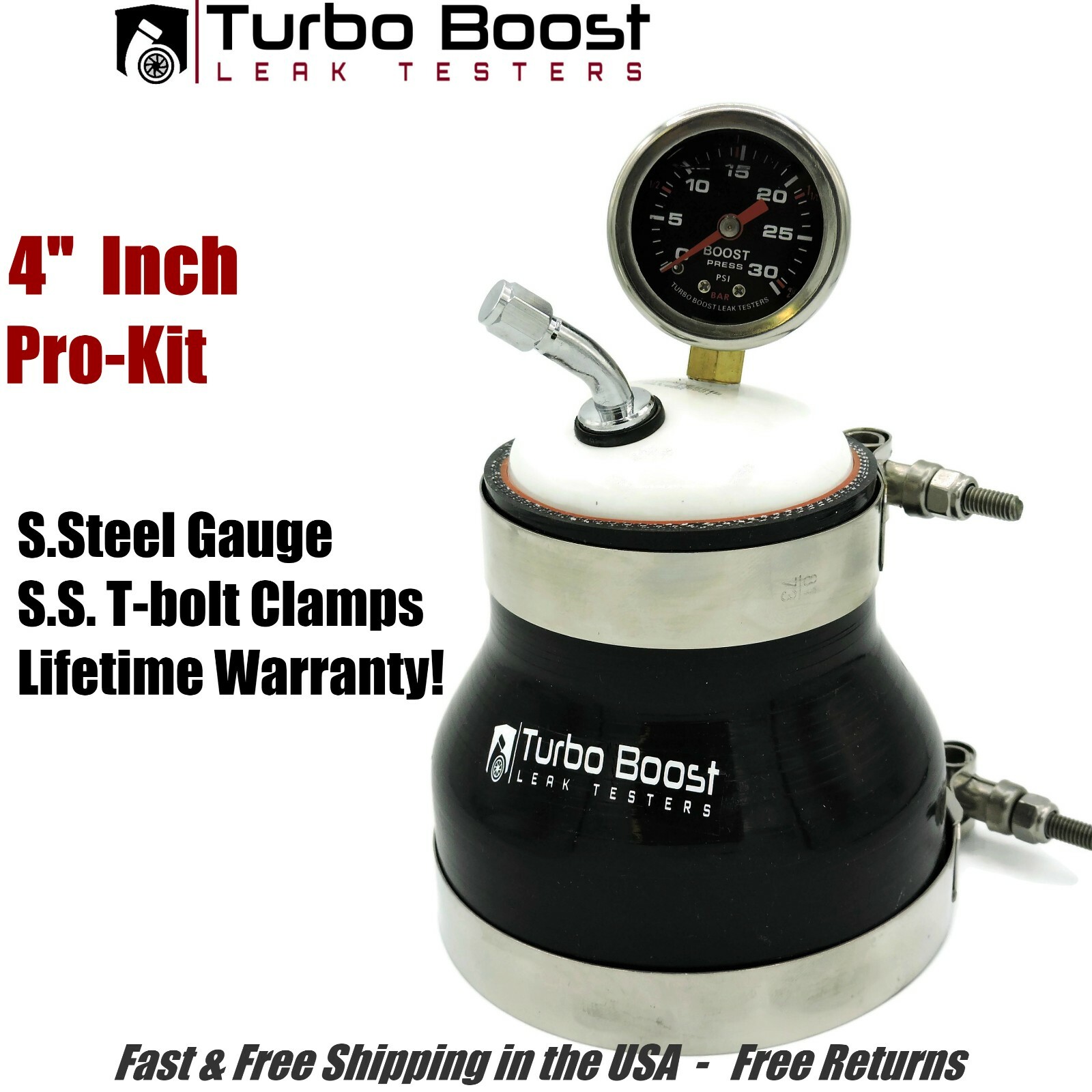 4" TURBO BOOST LEAK TESTER - 30PSI Stainless Gauge Tbolt Clamps Fast & FREE SHIP