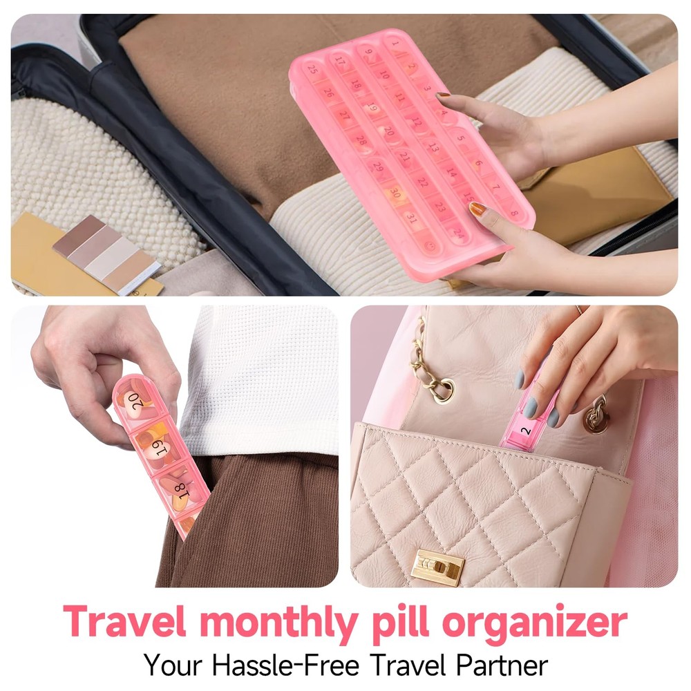 32 Compartment Monthly Pill Organizer Once A Day Pill Case for Supplements