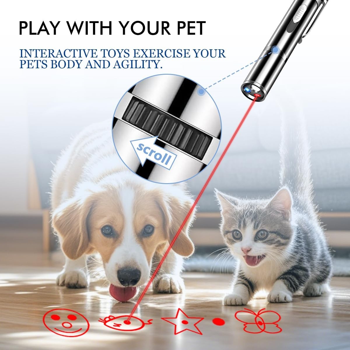 Portable USB-C Rechargeable Cat Laser Pointer, 3 Light Modes & 5 Patterns