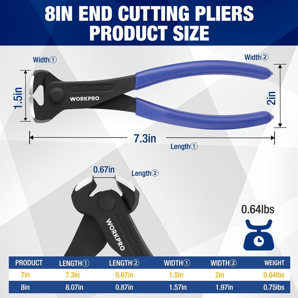 WORKPRO 7Inch Nail Puller End Cutting Pliers High Leverage End Cutting Nipper US