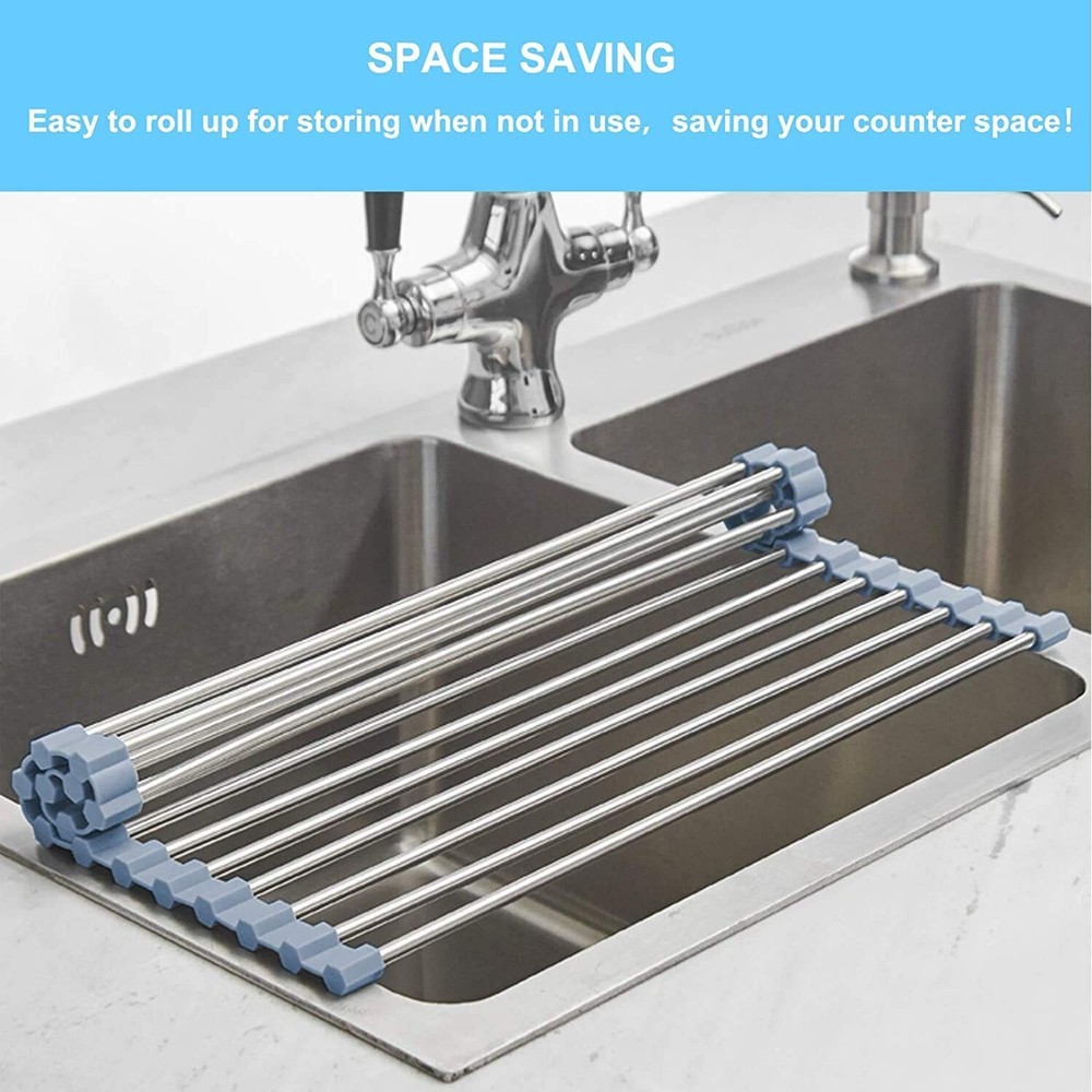 Seropy Roll Up Dish Drying Rack, Over The Sink Dish Drying Rack Kitchen Rolli...