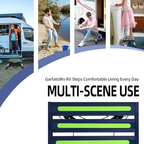 RV Steps Adjustable Height Aluminum Stable Folding Platform Step Portable Blue