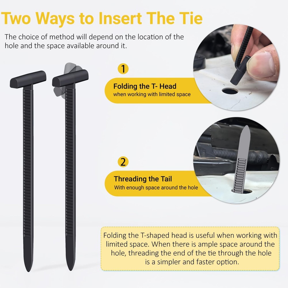 Aymier 160Pcs Upgraded Double-Side Teeth Self-Locking Nylon Universal Black