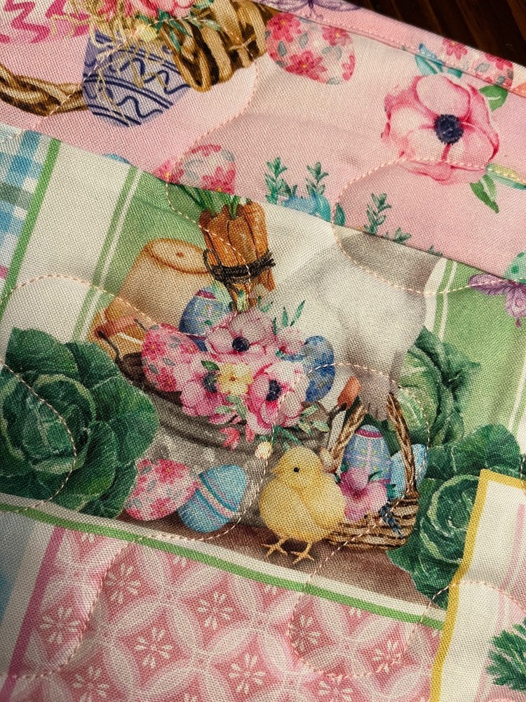 Handcrafted-Quilted Table Runner -Easter Eggs, Baskets, Bunnies & Butterflies