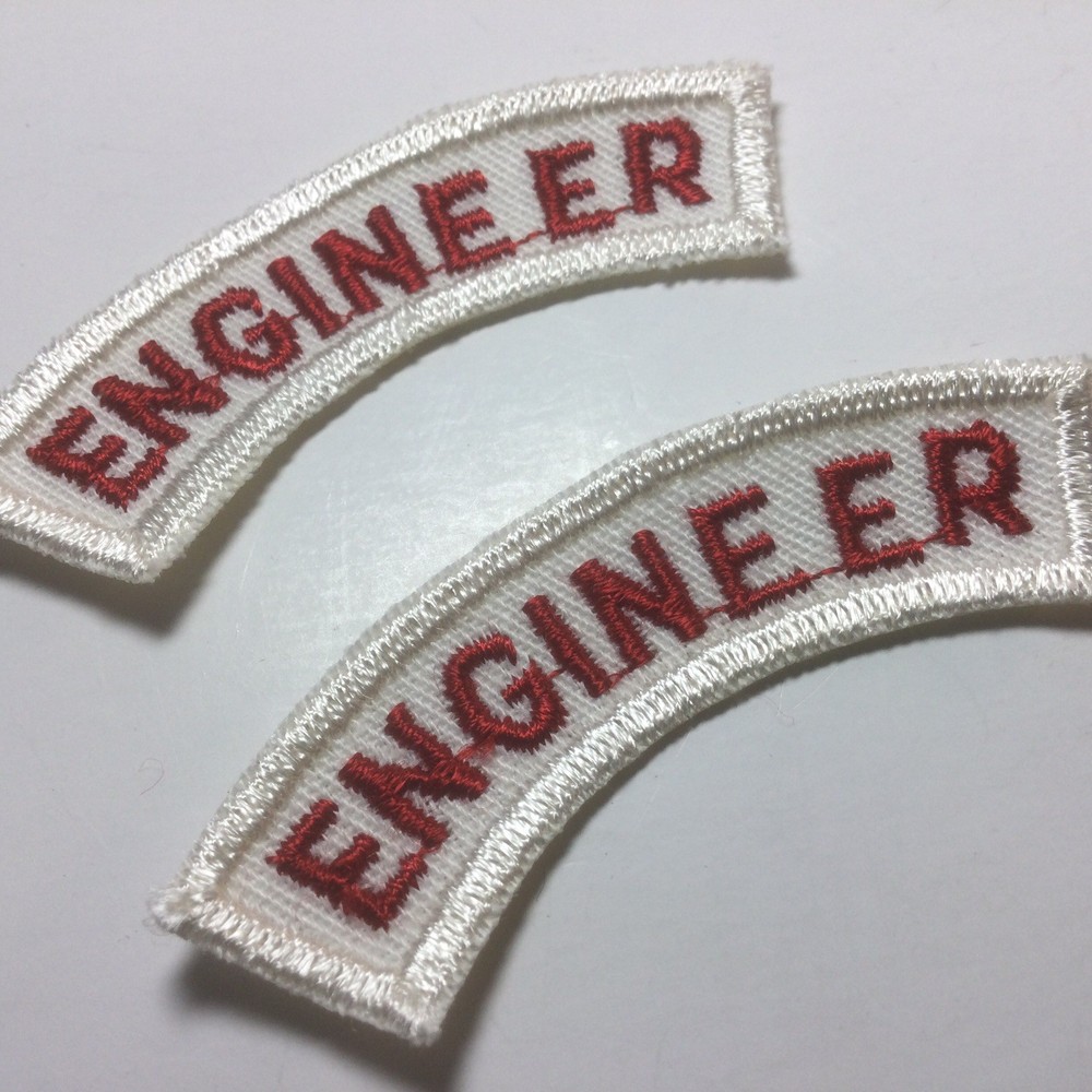(2) ENGINEER Upper Rocker Patch - Red on White Twill NOS *WHITE BORDER*