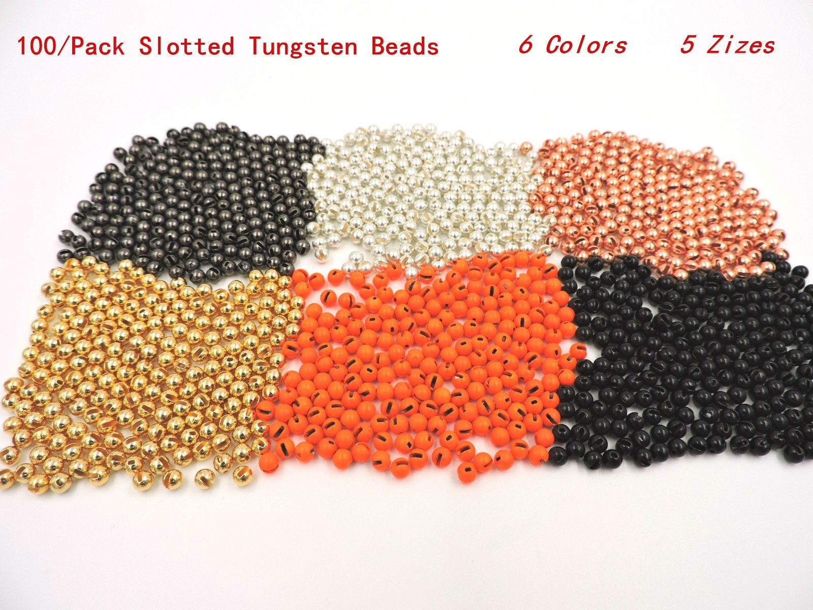 100 Slotted Tungsten Beads Copper Black Gold Silver Orange 5 Sizes
