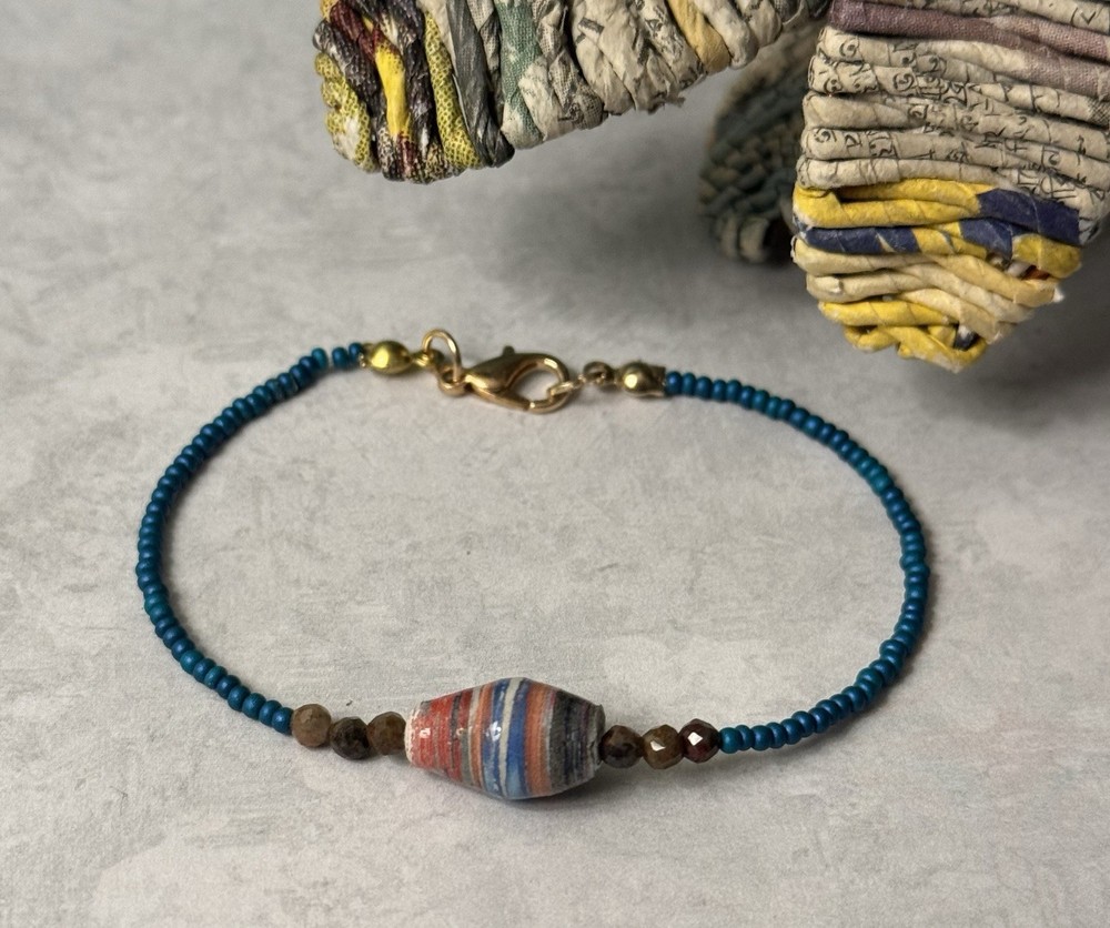 Handmade Minimalist Beaded Bracelet Tiny Earthy Gemstone Stackable Boho Jewelry