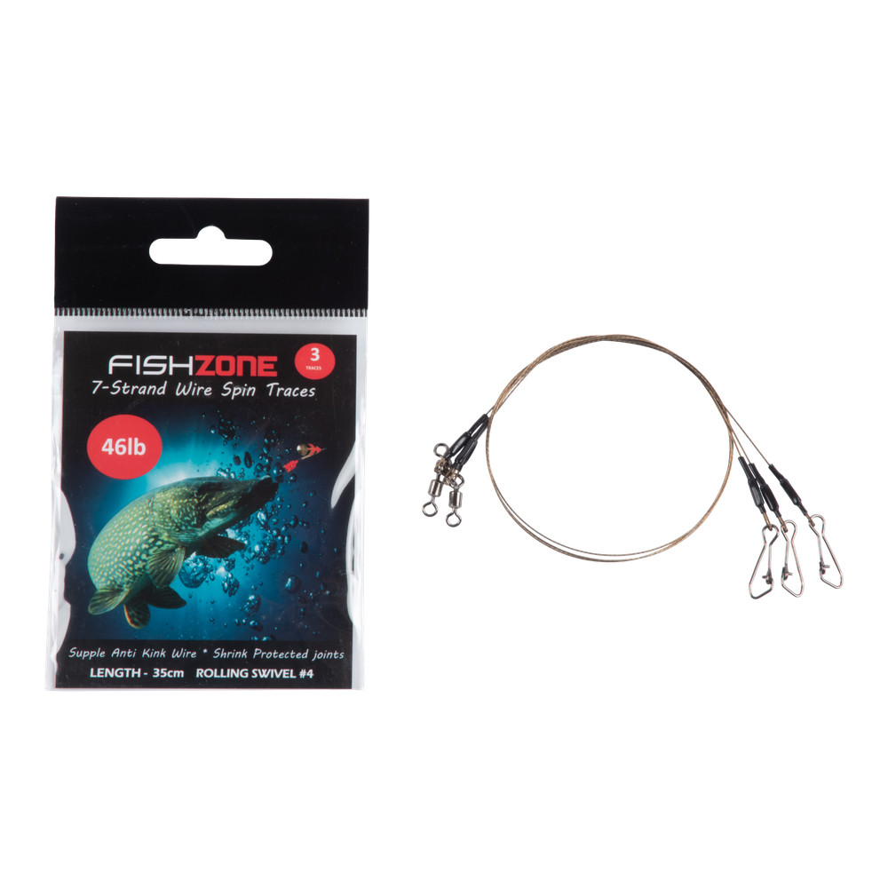 7 Strand Wire Pike Spin Traces 35cm - Fishzone - 3 Traces Per Pack