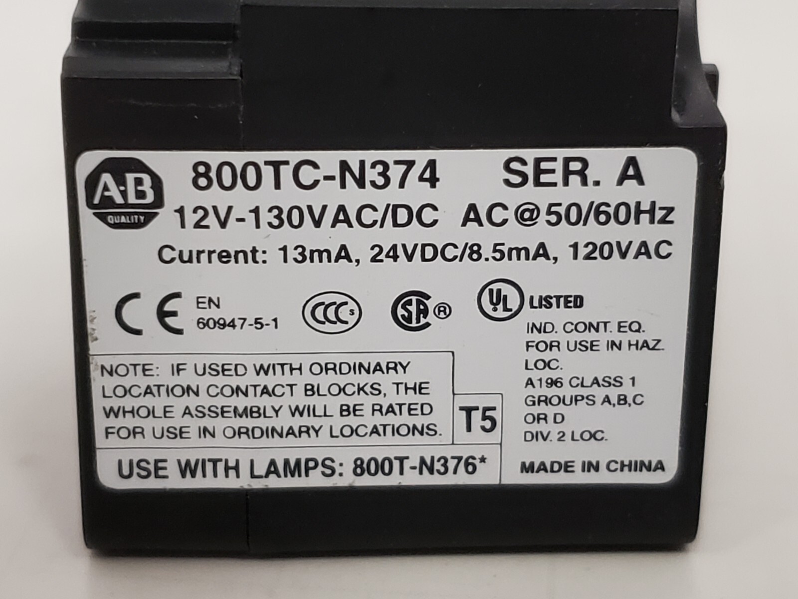 ALLEN BRADLEY 800TC-N374 UNIVERSAL LED MODULE 12-130 VAC/DC SERIES A NNB