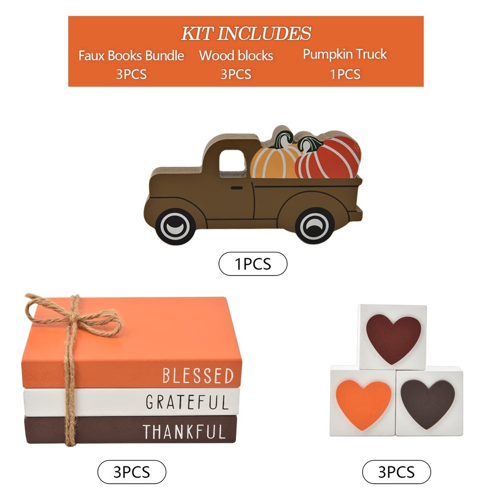 Fall Tiered Tray Decor - Thanksgiving Decorations for Home - 3 Double Sided F...