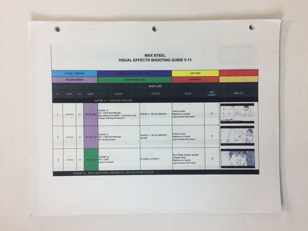 MAX STEEL set used paperwork ~ VISUAL EFFECTS SHOOTING GUIDE V.11