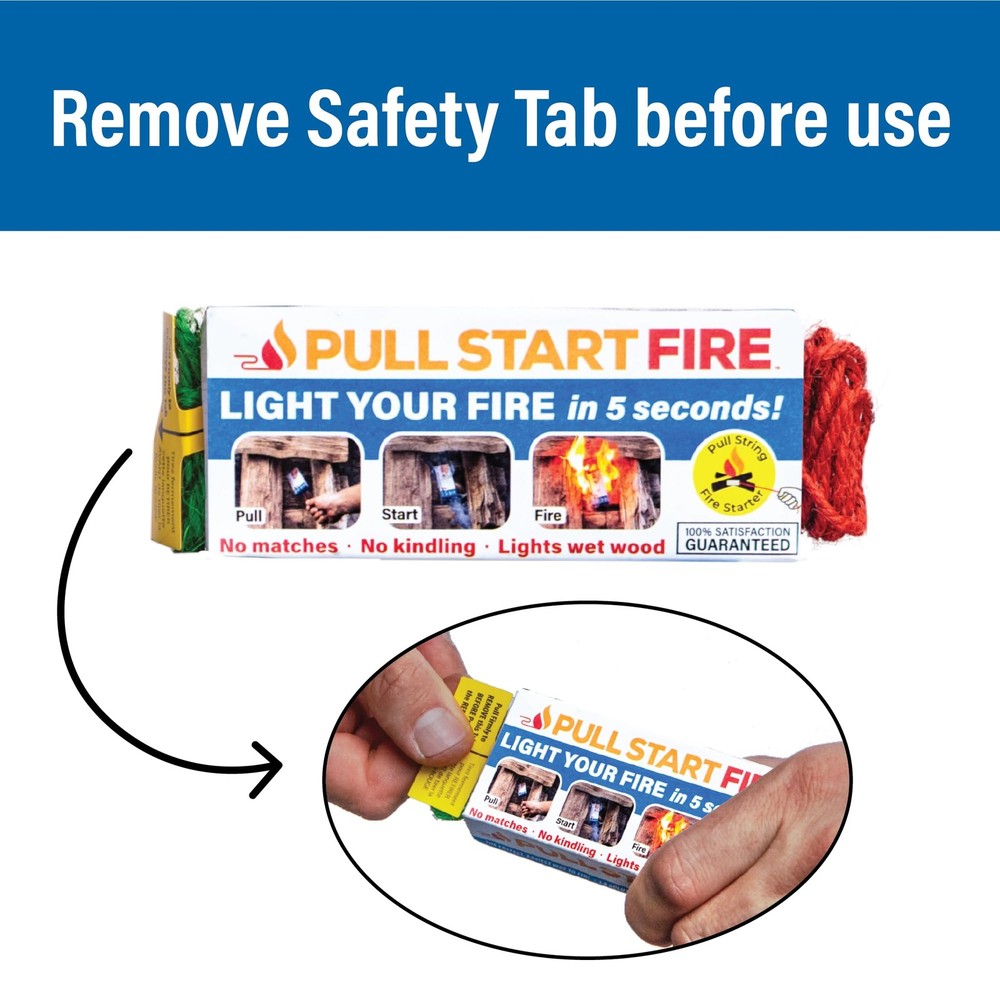 Pull Start Fire String Firestarter | No Matches Required, 3 Count, White