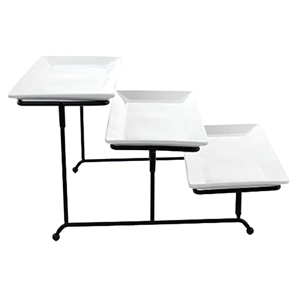 Elama 3 Tier Rectangular Plate Porcelain Serveware Set