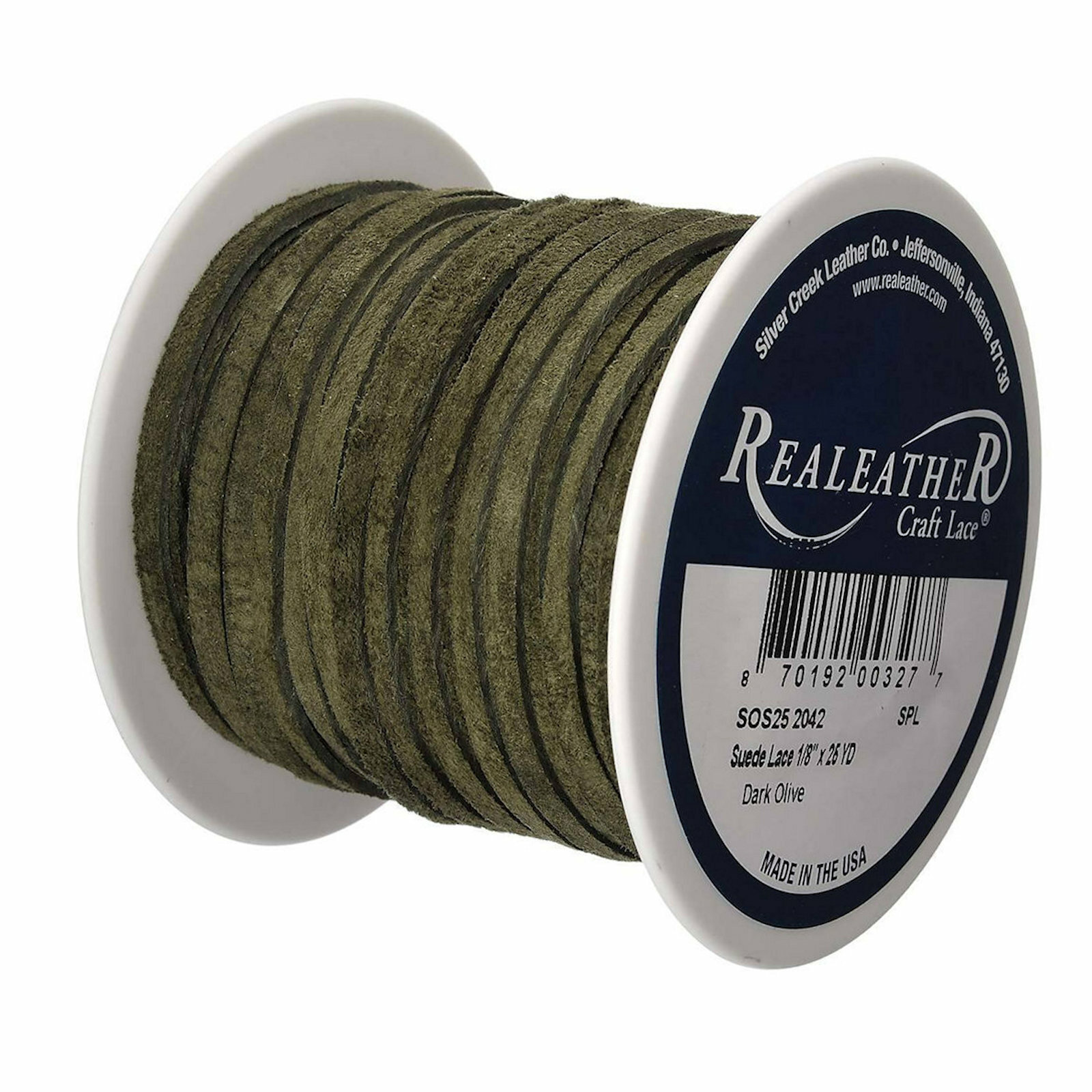 Suede Craft Lace Dark Olive 1/8" x 25 yds. Realeather Silver Creek