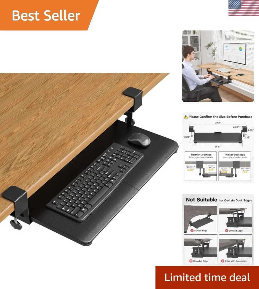25.6" x 11.8" Pull-Out Keyboard & Mouse Platform with C-Clamp Installation