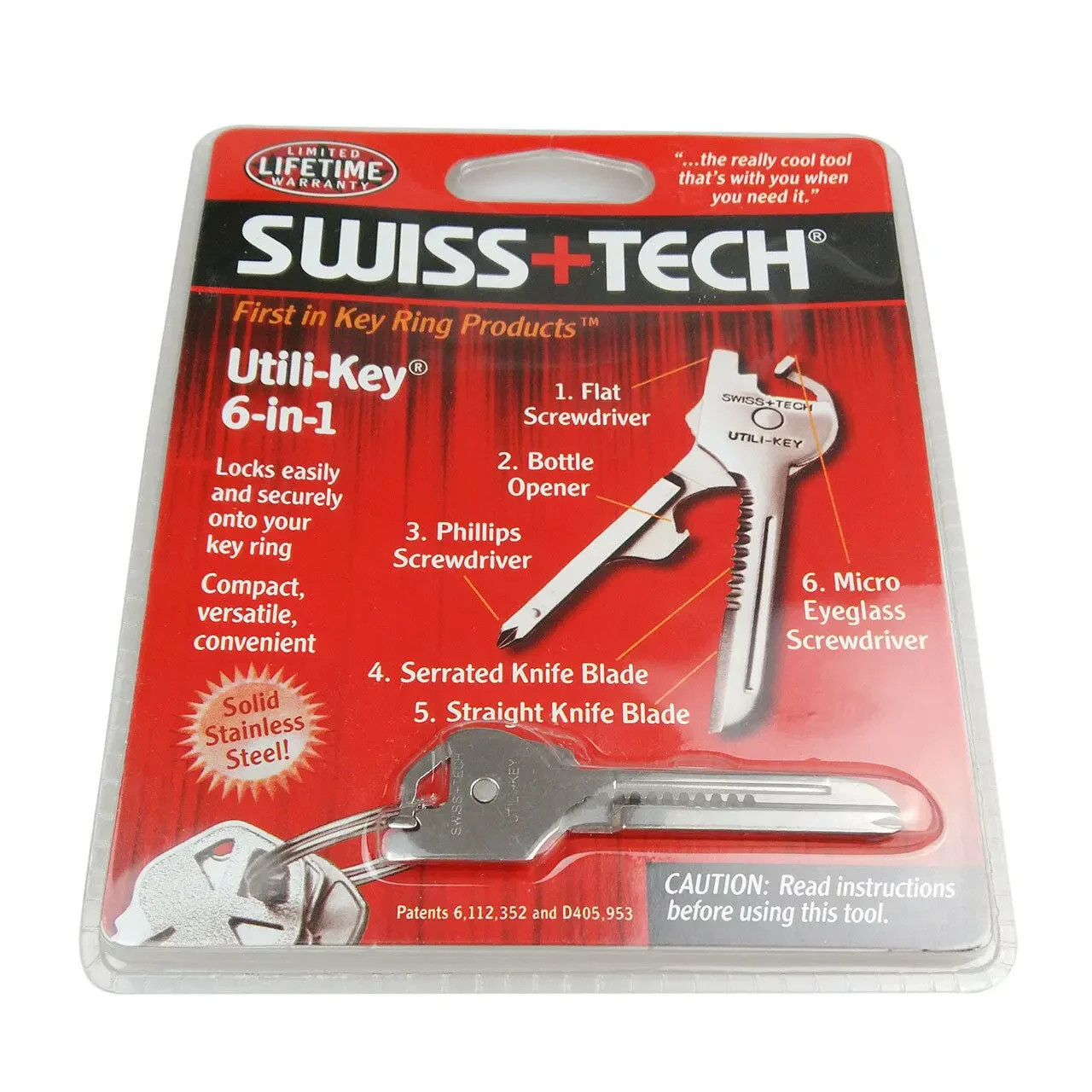 (1) Stainless Steel Swiss+Tech UKCSB 1 Utili-Key 6 In1 Keychain EDC Multi Tool