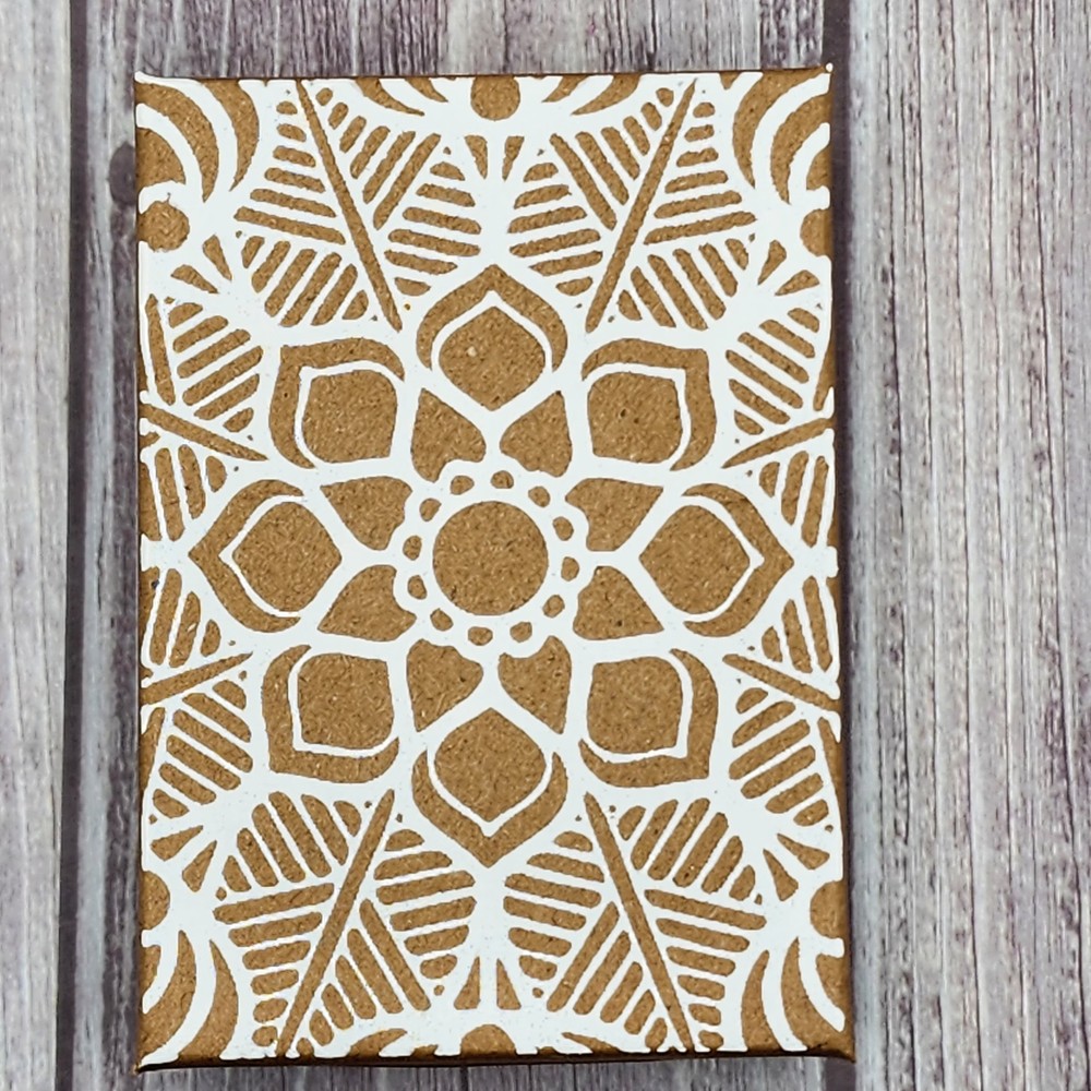 Paper Gift Boxes-Flower Mandala Pattern-Kraft, White Ink-Screen Printed by Hand